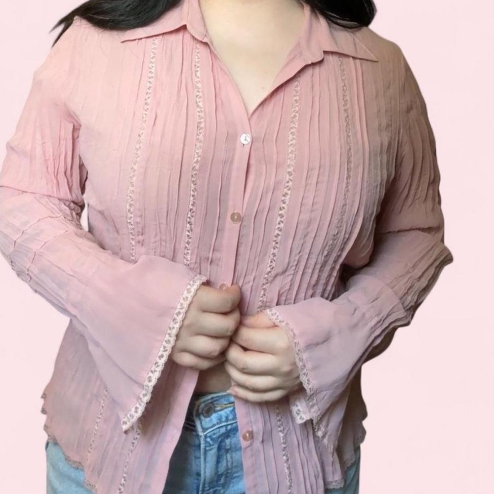 Elementz Pink Button Down Shirt with Lace Detail